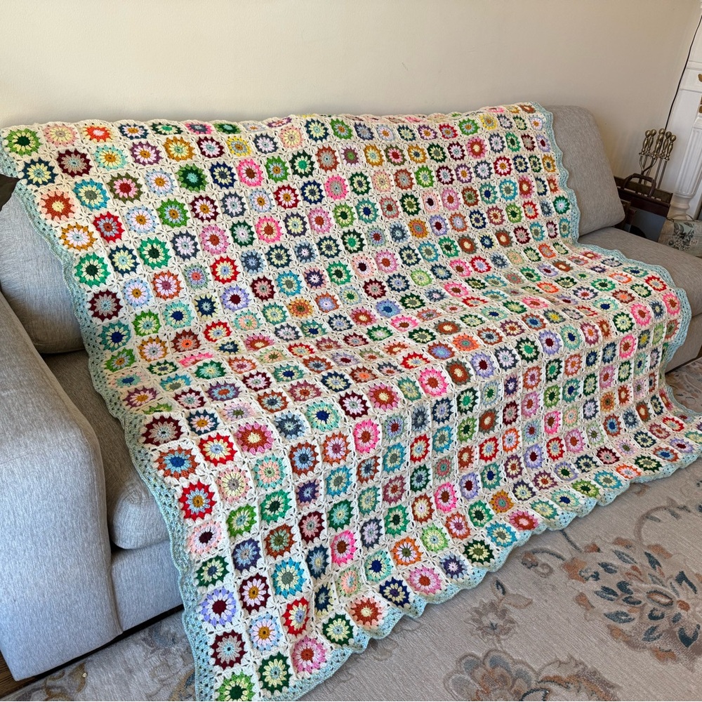 Granny square flower Blanket throw afghan 87” x 87”